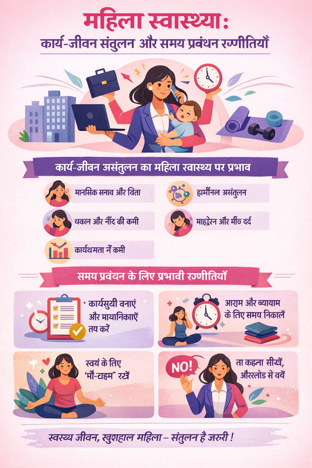 महिला स्वास्थ्य: कार्य-जीवन संतुलन और समय प्रबंधन रणनीतियाँ